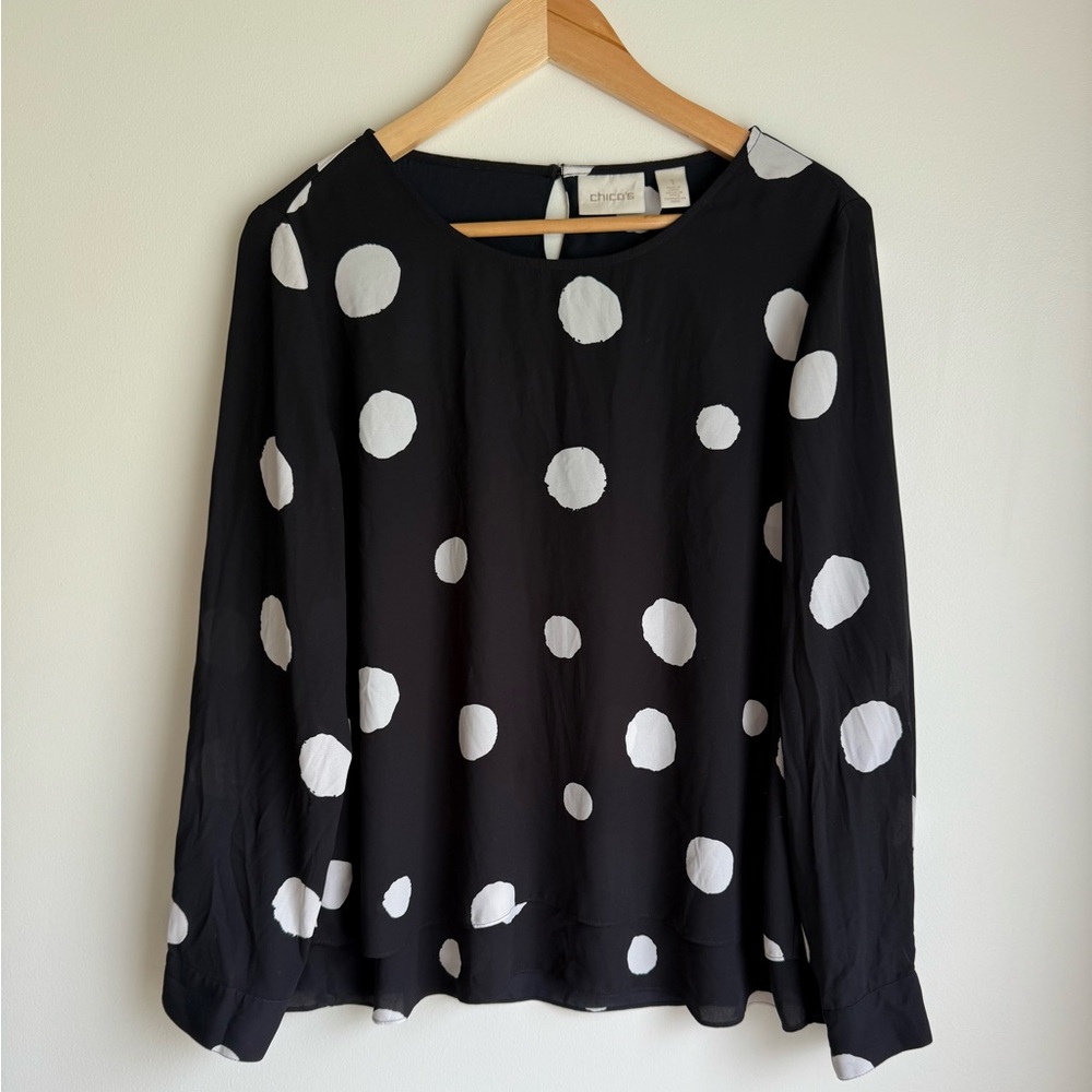 Chico's Black and White Polka Dot Blouse